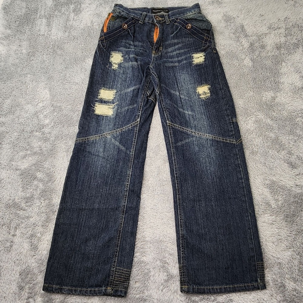 Rocawear Jeans Youth Boys Size 12 Waist 28 Blue‎ Distressed Denim Relaxed Fit